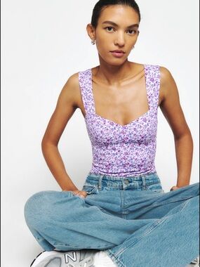 Reformation Lavender Floral Square-Neck Tank